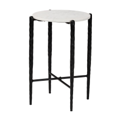 Baxton Studio Caledon Marble Side Table - Modern Rustic Accent Table with Hand-Forged Metal Frame for Living Room or Seating Areas, Round